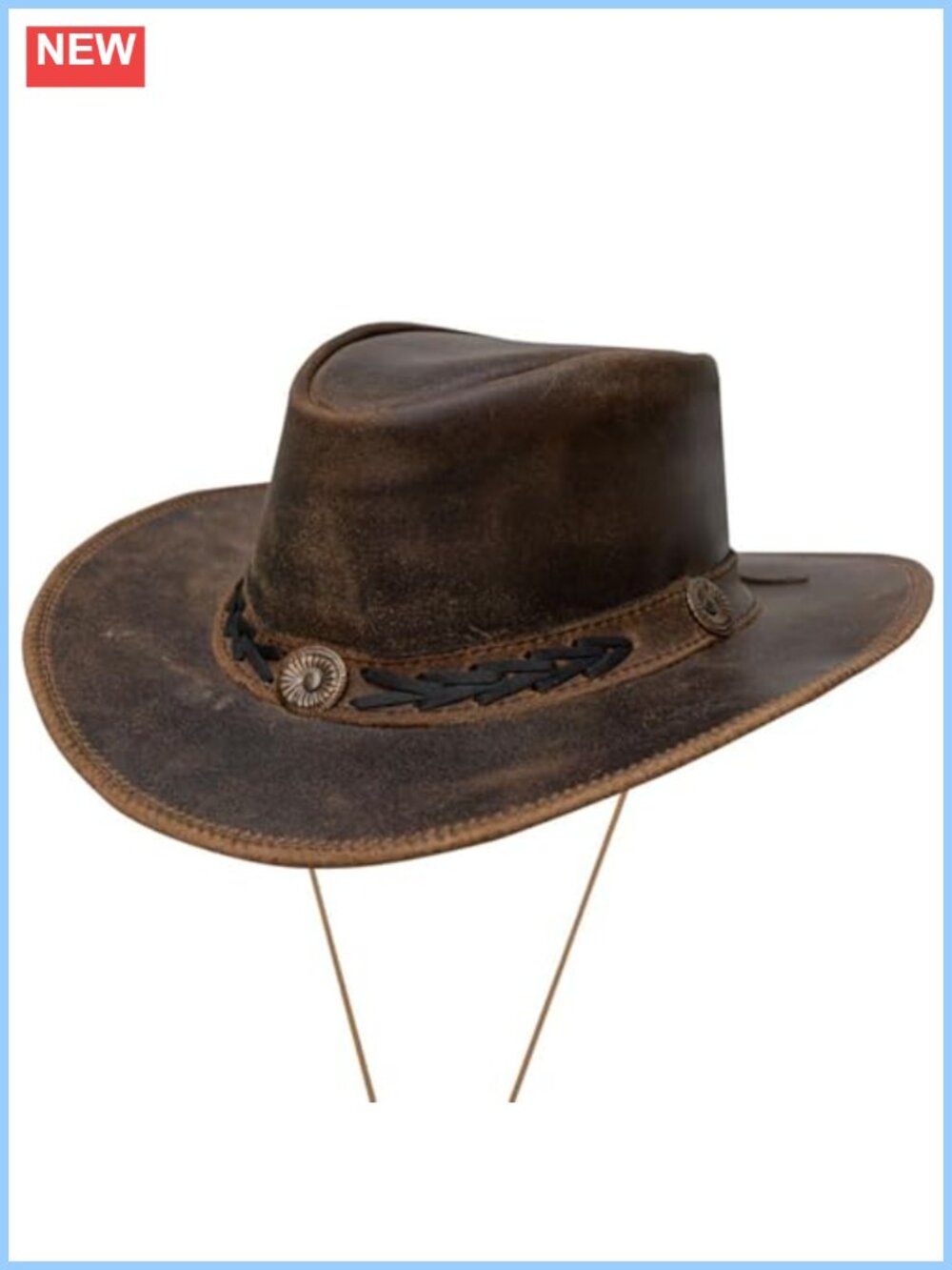Genuine Top-Grain Leather Cowboy Hat Shapeable Wide Brim Western Outback